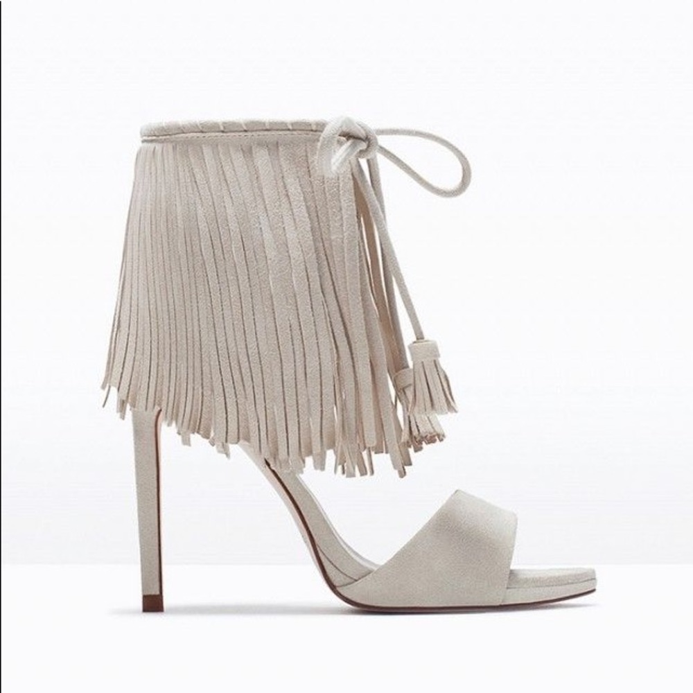 Zara Faux Suede Fringe Heels